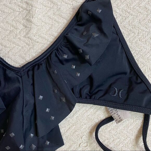 HURLEY Black Fringed Triangle String Bikini Top - Size Small - Picture 4 of 7